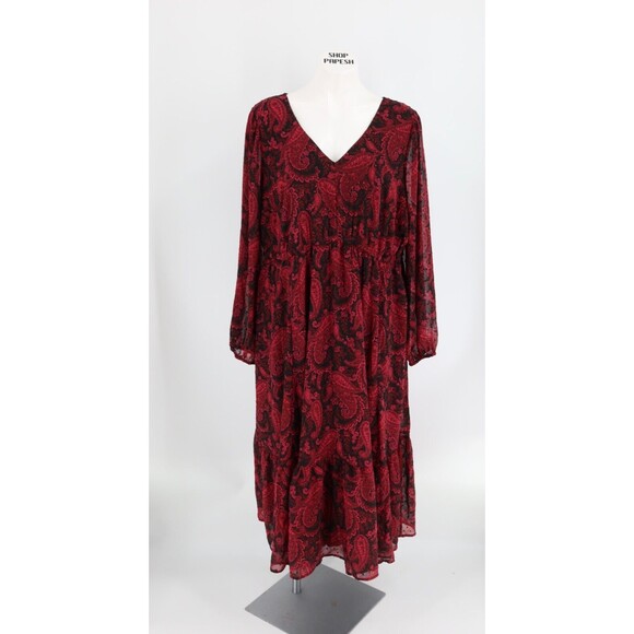 NWT Torrid Womens Plus Size 2X (18-20) Burgundy Paisley Open Back A-line Dress - Picture 2 of 11